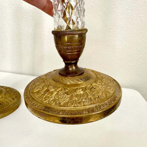 Mid Century Crystal & Gilt Bronze Candle Holders - Picture 3 of 8